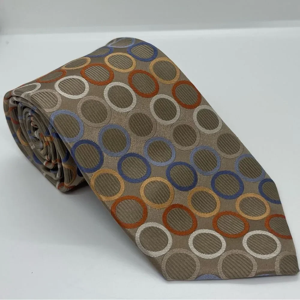 Michael Kors Gold Orange Polka Dot Silk Necktie NWOT Office Career